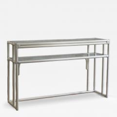 Rattan Console Table With Glass Shelves And Leather Bindings Edizioni Molto - 4231096