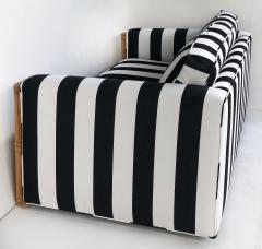 Rattan Loveseat Newly Upholstered with Black White Striped Fabric - 3500836