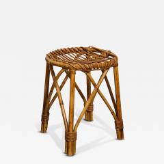 Rattan Round Side Table Stool France c 1950 - 4056387