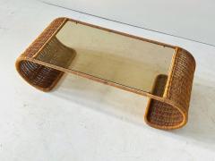 Rattan and Glass Waterfall Coffee Cocktail Table 1970 - 4314447