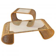 Rattan and Glass Waterfall Coffee Cocktail Table 1970 - 4314449