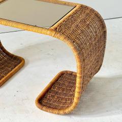 Rattan and Glass Waterfall Side End Table 1970 - 4314429