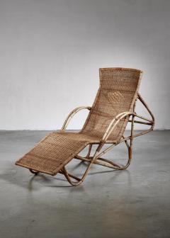 Rattan and cane chaise longue - 4701569