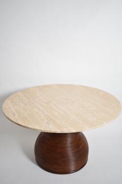Rattan and travertine round dining table 1970s  - 4682820