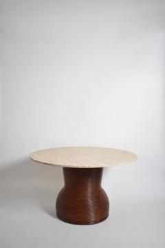 Rattan and travertine round dining table 1970s  - 4682899