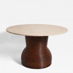 Rattan and travertine round dining table 1970s  - 4682900