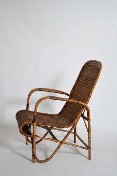 Rattan and wicker high back armchair 1950s  - 4823524
