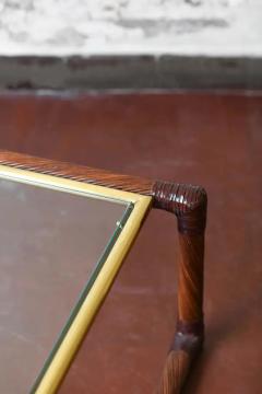 Rattan coffee table with leather bindings brass details and glass top 1970s - 3616136