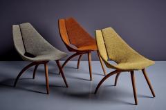 Ray Komai Rare Set of three upholstered early Ray Komai Plywood Lounge Chairs USA 1940s - 3347310