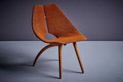 Ray Komai Rare Set of three upholstered early Ray Komai Plywood Lounge Chairs USA 1940s - 3347316
