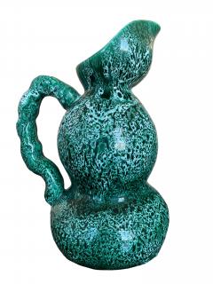 Raymond Camart Ray Camart Vallauris Emerald Green Double Bulb Pitcher 27cm 10 6  - 4804532