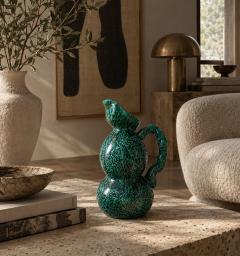 Raymond Camart Ray Camart Vallauris Emerald Green Double Bulb Pitcher 27cm 10 6  - 4804534