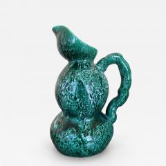 Raymond Camart Ray Camart Vallauris Emerald Green Double Bulb Pitcher 27cm 10 6  - 4804740