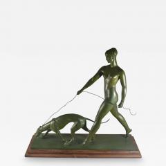 Raymond Leon Rivoire Art Deco Sculpture by Raymond Leon Rivoire Titled FEMME AU LEVRIER - 3984968