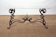 Raymond Subes Art Deco Iron feet marble top Coffee Table style of Raymond Subes 1950s - 983494