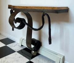 Raymond Subes Fabulous Art Deco Raymond Subes Forged Iron Goatskin Console Table - 4637459