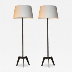 Raymond Subes Pair of Custom French Art Deco Wrought Iron Floor Lamps style of Raymond Subes - 4523681
