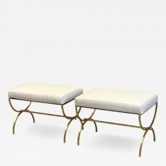 Raymond Subes Pair of French Modern Neoclassical Gilt Iron Benches in Style of Raymond Subes - 4101612
