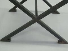 Raymond Subes Pair of French Modern Neoclassical X Frame Iron and Leather Stools Raymond Subes - 1759429