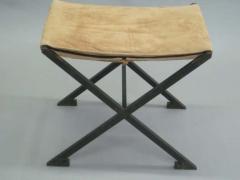 Raymond Subes Pair of French Modern Neoclassical X Frame Iron and Leather Stools Raymond Subes - 1759439