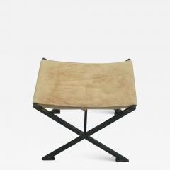 Raymond Subes Pair of French Modern Neoclassical X Frame Iron and Leather Stools Raymond Subes - 1762271