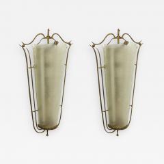 Raymond Subes Raymond Subes style pair of spectacular big sconces in frosted glass and bronze - 865062