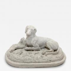 Reclining dog plaster statuette France circa 1880 - 4379088