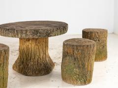 Reconstituted Stone Faux Bois Table and Stools France Mid 20th Century 20 5 h - 3930609