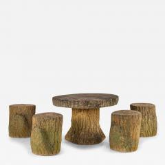 Reconstituted Stone Faux Bois Table and Stools France Mid 20th Century 20 5 h - 3933965