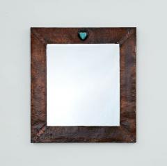Rectangular Arts Crafts Copper Mirror with Heart Cabuchon - 2809036
