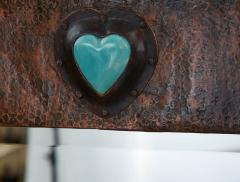 Rectangular Arts Crafts Copper Mirror with Heart Cabuchon - 2809040