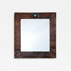 Rectangular Arts Crafts Copper Mirror with Heart Cabuchon - 2813355