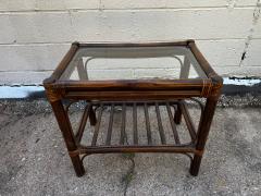 Rectangular Boho Chic Bamboo and Rattan End Table with Glass Top - 4453385