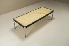 Rectangular Coffee Table in Marble Chrome and Leather Italy 1970s - 3088195