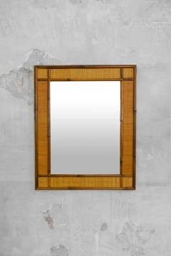 Rectangular Mirror In Bamboo And Cane Fabric 1980s - 3999237