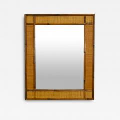 Rectangular Mirror In Bamboo And Cane Fabric 1980s - 4055874