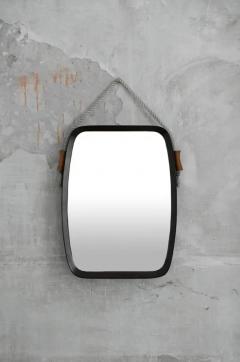 Rectangular Mirror with wooden frame and Leather cord Details 1950s - 3999102