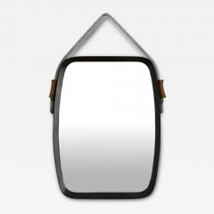 Rectangular Mirror with wooden frame and Leather cord Details 1950s - 4055865