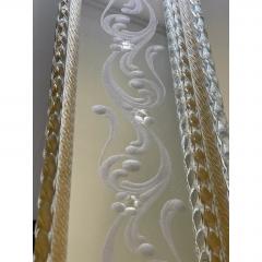 Rectangular Venetian Murano Glass Mirror Featuring Green Floreal Hand Carving - 4567323