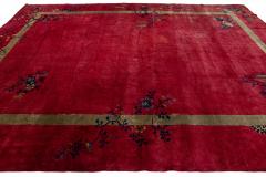 Red Antique Art Deco Handmade Floral Designed Chinese Wool Rug - 2816078
