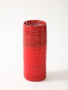 Red Enamel Glaze Ceramic Vase Striated Decoration France c 1950 signed - 4509867