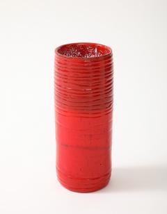 Red Enamel Glaze Ceramic Vase Striated Decoration France c 1950 signed - 4509869