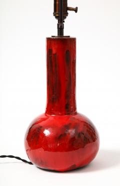 Red Glazed Ceramic Table lamp France c 1960 - 3299258