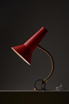 Red Metal Table Lamp with Brass Gooseneck - 4505181