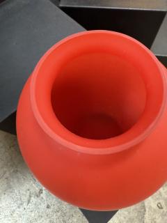 Red Satin Glass Vase Handblown Italian Art Glass - 4315795