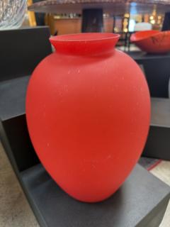 Red Satin Glass Vase Handblown Italian Art Glass - 4315800