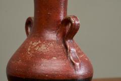 Red and Black Studio Pottery Vase with Sculptural Handles Mid 20th Century - 4677189