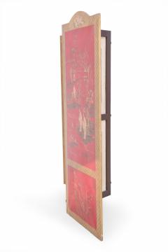 Red and Gold Chinoiserie Three Panel Screen - 2800767