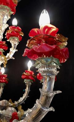 Red and Gold Sumptuous Murano Glass Chandelier 1980s - 1506490