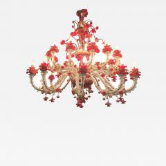 Red and Gold Sumptuous Murano Glass Chandelier 1980s - 1509734